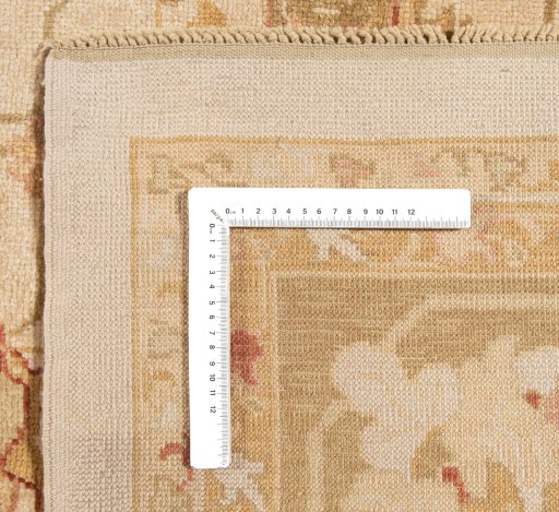 Corner detail of New Oushak rug showing border pattern and Wool pile