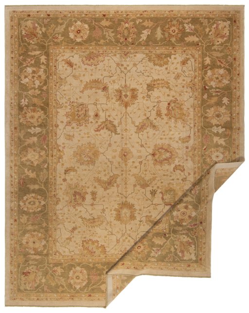 Close-up detail of New Oushak rug from Turkey showing Wool weave