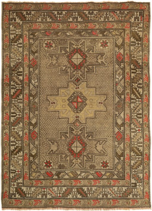 Full view of 1920s Shirvan rug from Iran / Persia, 142 × 104 cm in Gray tones