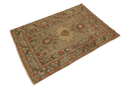 Close-up detail of 1920s Shirvan rug from Iran / Persia showing Wool weave
