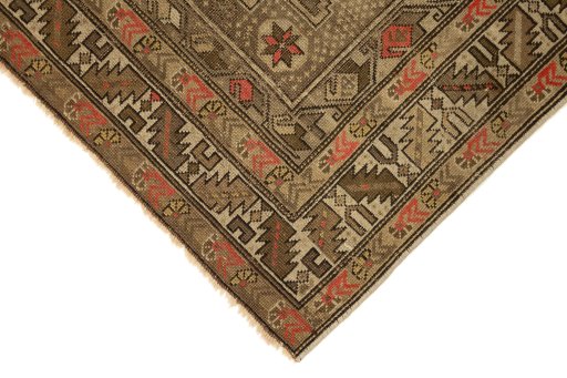 Backside of handmade 1920s Shirvan rug showing knot structure and weave density