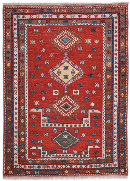 Full view of New Sumakh rug from Iran / Persia, 170 × 122 cm in Red tones