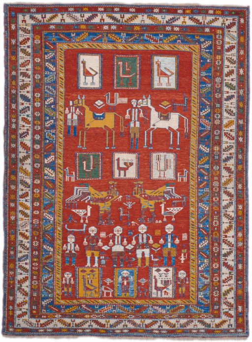 Full view of New Sumakh rug from Iran / Persia, 198 × 145 cm in Red tones