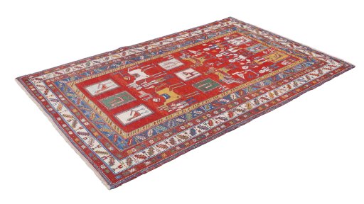 Corner detail of New Sumakh rug showing border pattern and Wool pile
