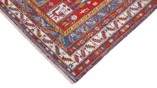 Backside of handmade New Sumakh rug showing knot structure and weave density