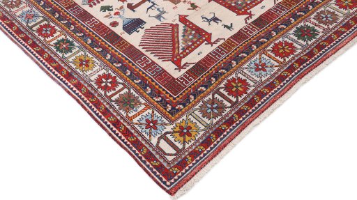 Backside of handmade New Sumakh rug showing knot structure and weave density