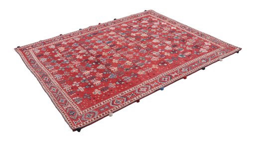 Corner detail of New Sumakh rug showing border pattern and Wool pile