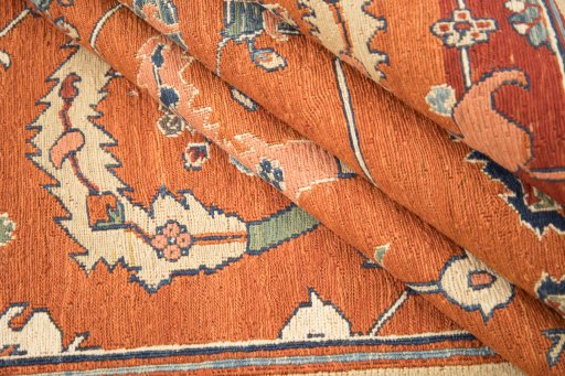 Full view of 1980s Sumakh rug from Iran / Persia, 234 × 170 cm in Red tones