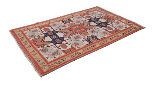 Close-up detail of 1980s Sumakh rug from Iran / Persia showing Wool weave