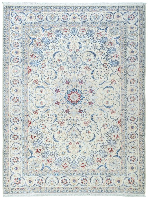 Full view of 2000s Nain rug from Iran / Persia, 350 × 268 cm in Beige tones