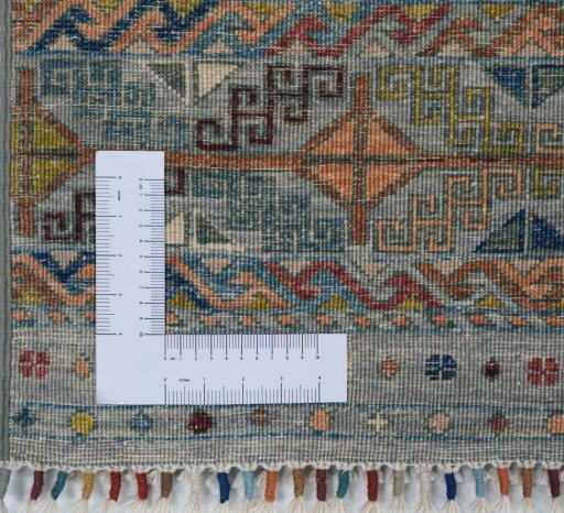 Corner detail of New Samarkand rug showing border pattern and Wool pile