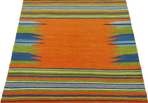 Close-up detail of New Kilim Sofre rug from Turkey showing Wool weave