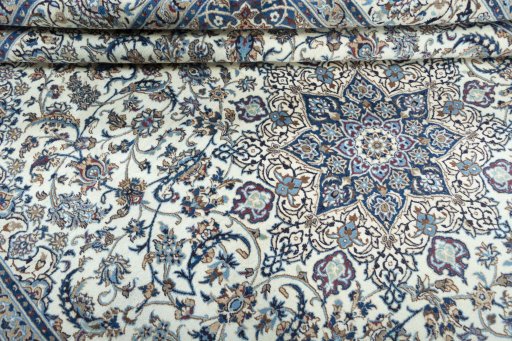 Close-up detail of New Nain rug from Iran / Persia showing Wool weave