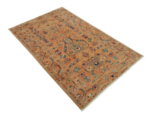 Corner detail of New Kazak rug showing border pattern and Wool pile
