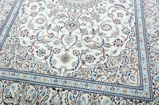Close-up detail of 2000s Nain rug from Iran / Persia showing Wool weave