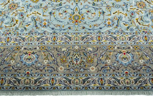 Full view of 2000s Kashan rug from Iran / Persia, 418 × 308 cm in Blue tones