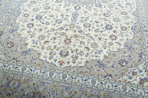 Close-up detail of 2000s Kashan rug from Iran / Persia showing Wool weave