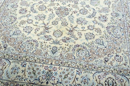 Close-up detail of 2000s Nain rug from Iran / Persia showing Wool weave