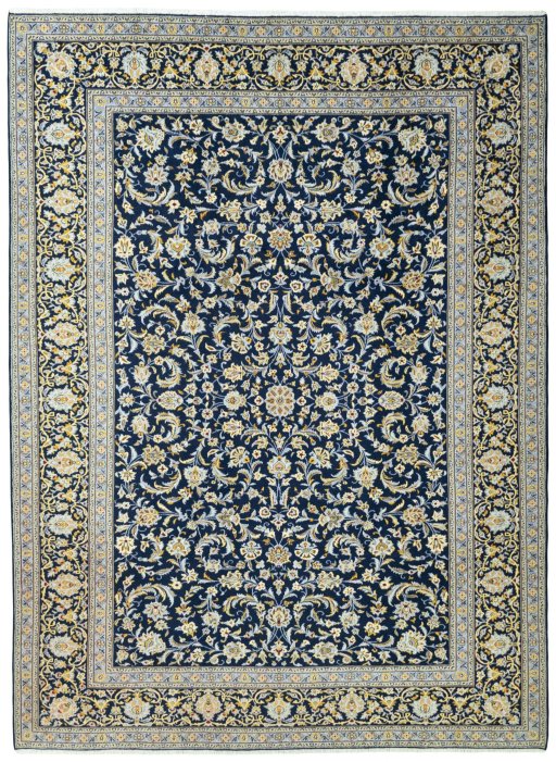 Full view of 2000s Kashan rug from Iran / Persia, 395 × 289 cm in Blue tones