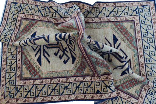 Full view of New Kazak rug from Pakistan, 182 × 128 cm in Beige tones