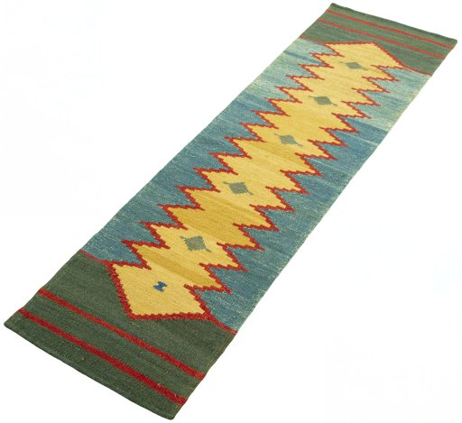 Corner detail of New Modern Design rug showing border pattern and Wool pile