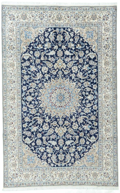 Full view of New Nain rug from Iran / Persia, 309 × 198 cm in Blue tones