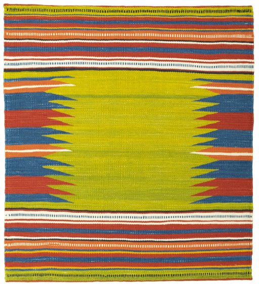 Full view of New Kilim Sofre rug from Turkey, 98 × 88 cm in Multi Color tones