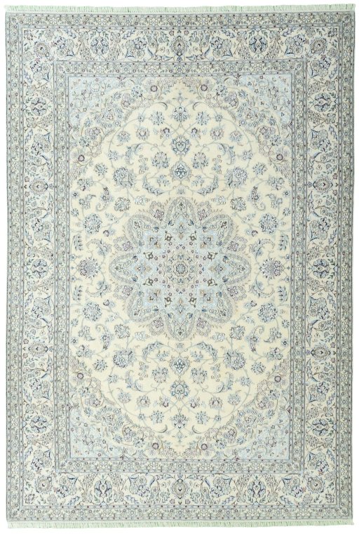 Full view of 2000s Nain rug from Iran / Persia, 362 × 248 cm in Beige tones
