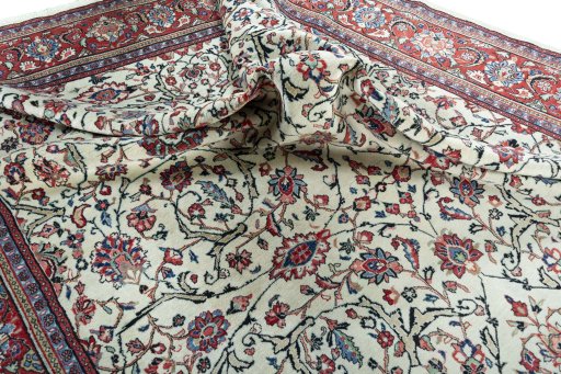 Surface texture of 1970s Sarough rug with natural Wool and intricate pattern