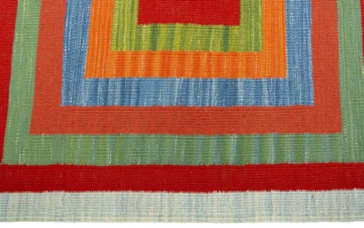 Close-up detail of New Kilim Sofre rug from Turkey showing Wool weave