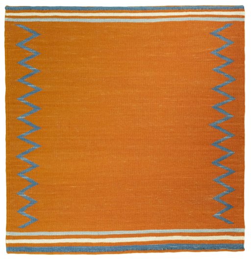 Full view of New Kilim Sofre rug from Turkey, 97 × 94 cm in Multi Color tones
