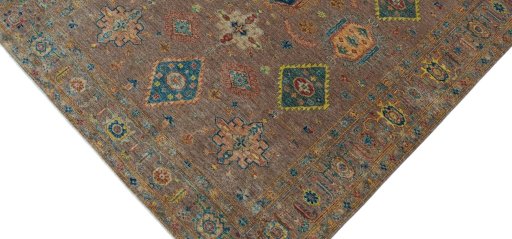 Backside of handmade New Kazak rug showing knot structure and weave density