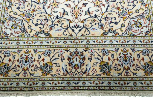 Full view of 2000s Kashan rug from Iran / Persia, 300 × 200 cm in Beige tones