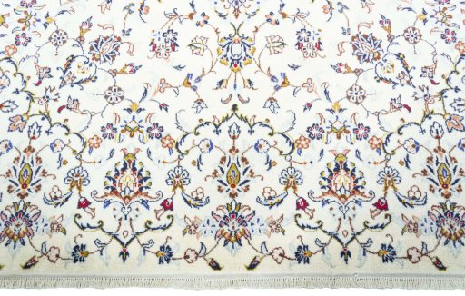 Full view of New Kashan rug from Iran / Persia, 305 × 194 cm in Beige tones