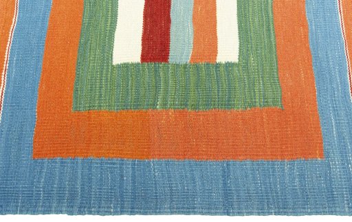 Close-up detail of New Kilim Sofre rug from Turkey showing Wool weave