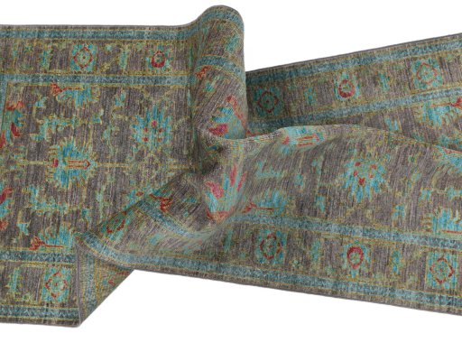 Full view of New Farahan rug from Pakistan, 199 × 81 cm in Brown tones