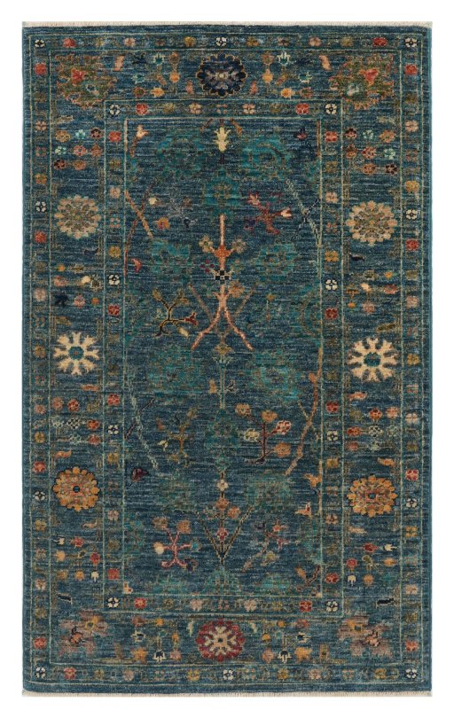 Full view of New Farahan rug from Pakistan, 130 × 79 cm in Blue tones
