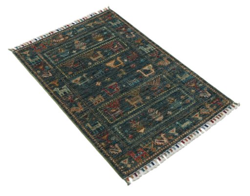 Corner detail of New Samarkand rug showing border pattern and Wool pile