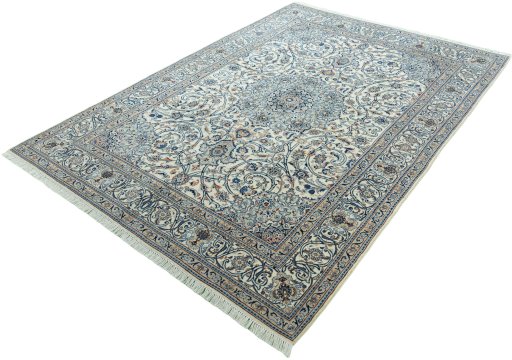 Corner detail of 2000s Kashmar rug showing border pattern and Wool pile