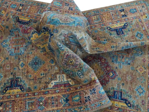 Full view of New Samarkand rug from Pakistan, 249 × 170 cm in Yellow tones