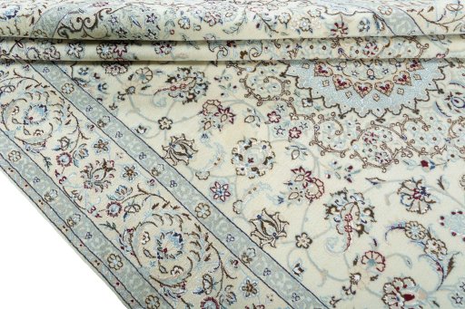 Close-up detail of 2000s Nain rug from Iran / Persia showing Wool weave