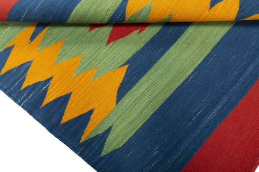 Full view of New Kilim Sofre rug from Turkey, 113 × 92 cm in Multi Color tones