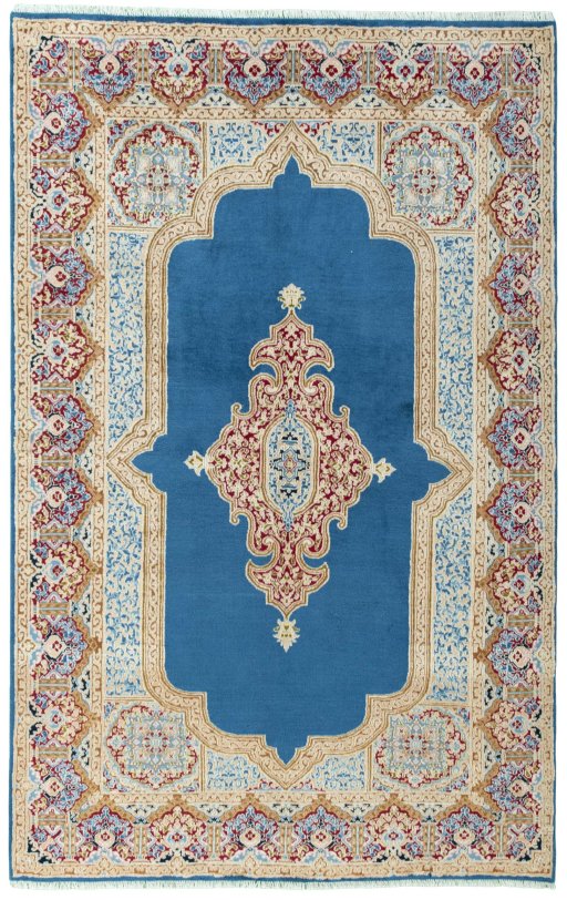 Full view of 2000s Kerman rug from Iran / Persia, 278 × 175 cm in Blue tones