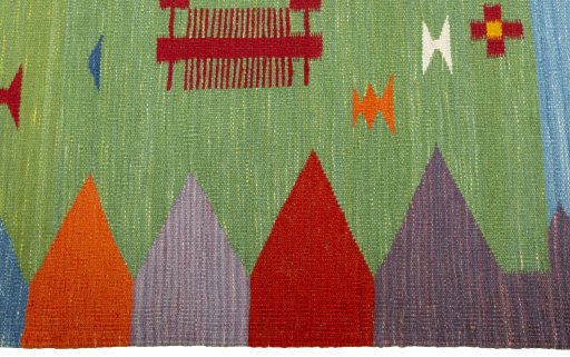 Close-up detail of New Kilim Sofre rug from Turkey showing Wool weave