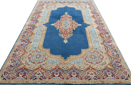 Surface texture of 2000s Kerman rug with natural Wool and intricate pattern