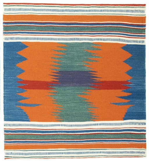 Full view of New Kilim Sofre rug from Turkey, 96 × 89 cm in Multi Color tones