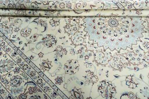 Close-up detail of 2000s Nain rug from Iran / Persia showing Wool weave