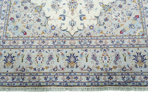 Full view of 2000s Kashan rug from Iran / Persia, 290 × 198 cm in Beige tones