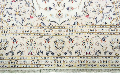 Full view of 2000s Kashan rug from Iran / Persia, 297 × 196 cm in Beige tones