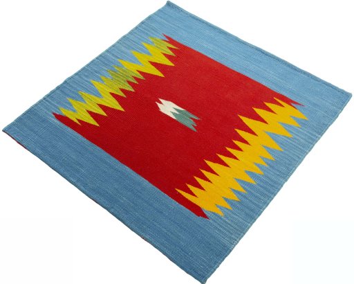 Corner detail of New Kilim Sofre rug showing border pattern and Wool pile